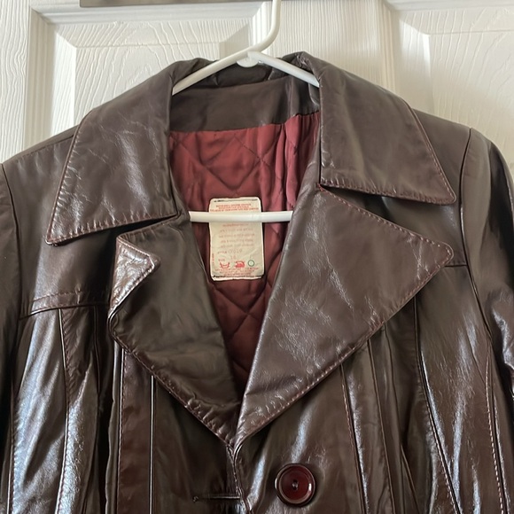 VINTAGE stunning burgundy deep red wine leather duster jacket 1970s - Picture 4 of 9